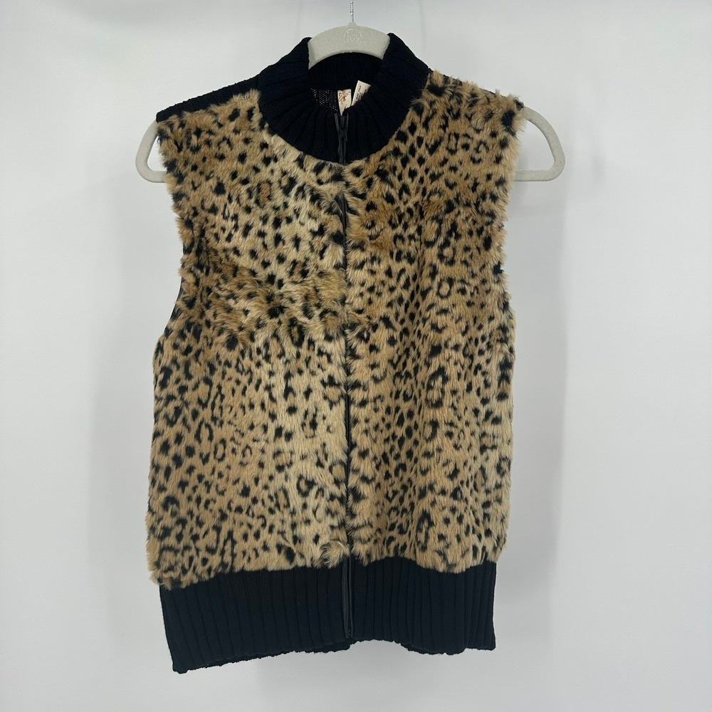 Tiara Womens Faux Fur Leopard Print Vest Size L Eclectic Indie Maximalist Y2K
